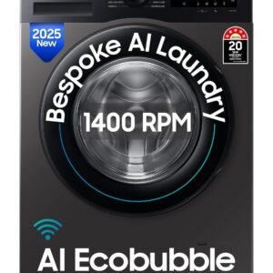 Samsung 12 kg, 5star, AI Ecobubble, Super Speed, Wi-Fi, Hygiene Steam with Inbuilt Heater, Digital Inverter, Fully-Automatic Front Load Washing Machine (WW12DG5B24AXTL, Inox)